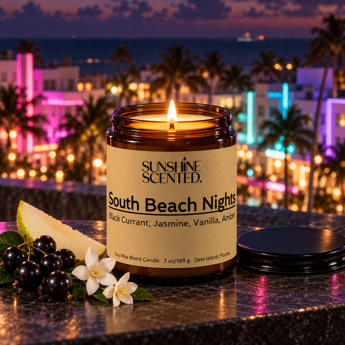South Beach Nights Black Currant & Amber Candle - 7 oz